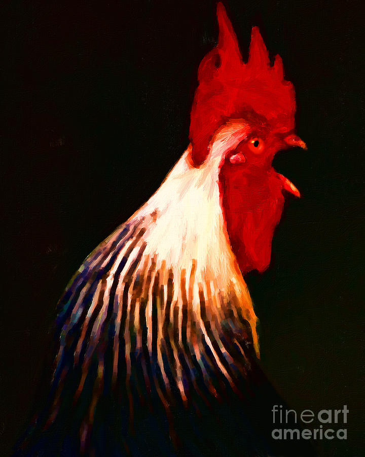 Rooster Clucking Cockadoodledoo - Painterly Photograph by Wingsdomain Art and Photography