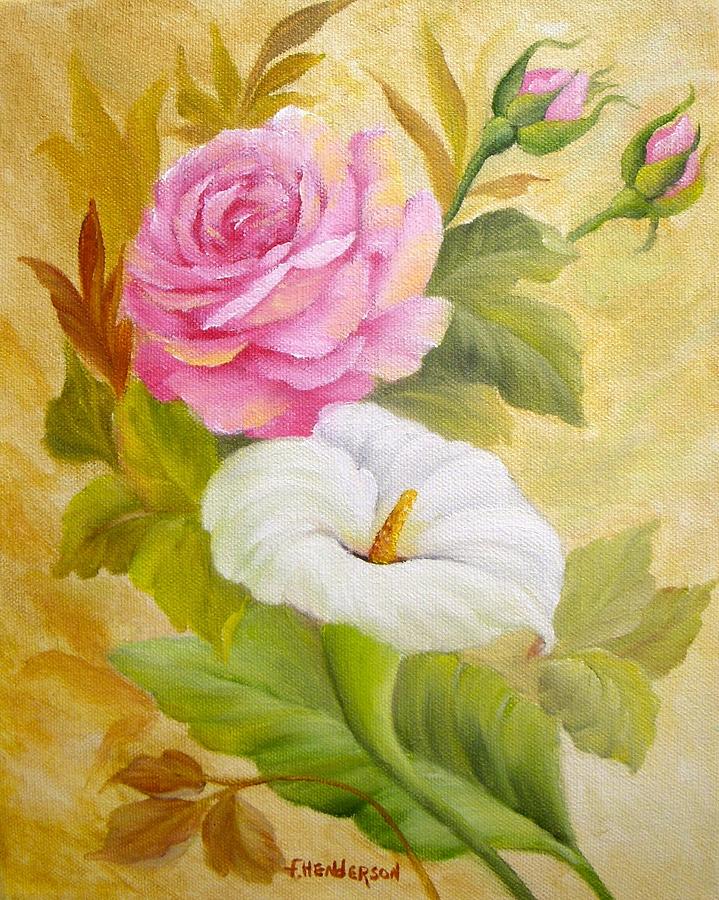 Rose and Calla Lily Painting by Francine Henderson