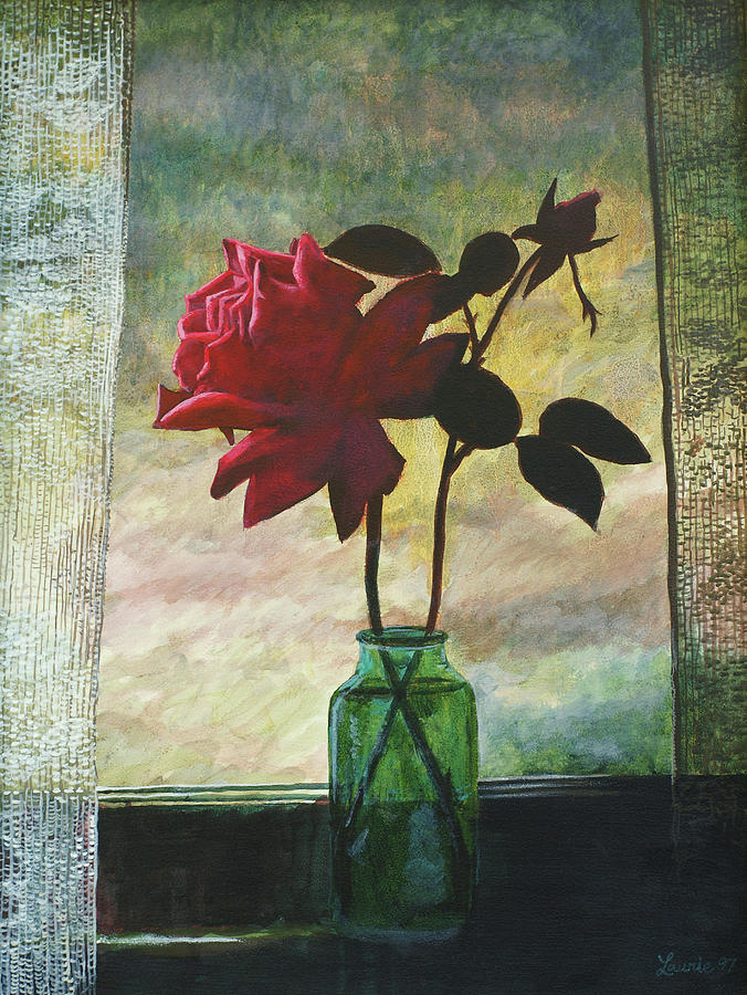 Rose and Rosebud Painting by Laurie Stewart
