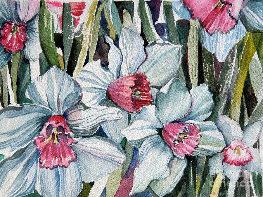 Rose Cupped Daffodils Painting by Mindy Newman