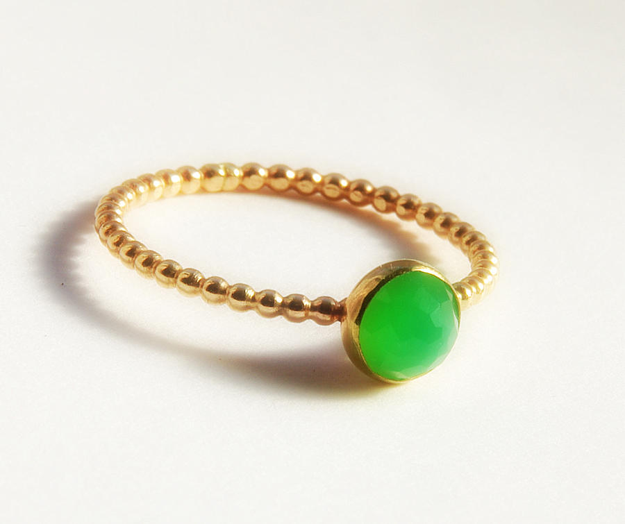 Chrysoprase Jewelry - Rose Cut Chrysoprase Ring- Dainty Stackable Gold Ring- Gold Stacking Ring-  by Nadina Giurgiu