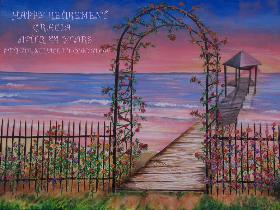 Rose Trellis Retirement Painting by Virginia Bond