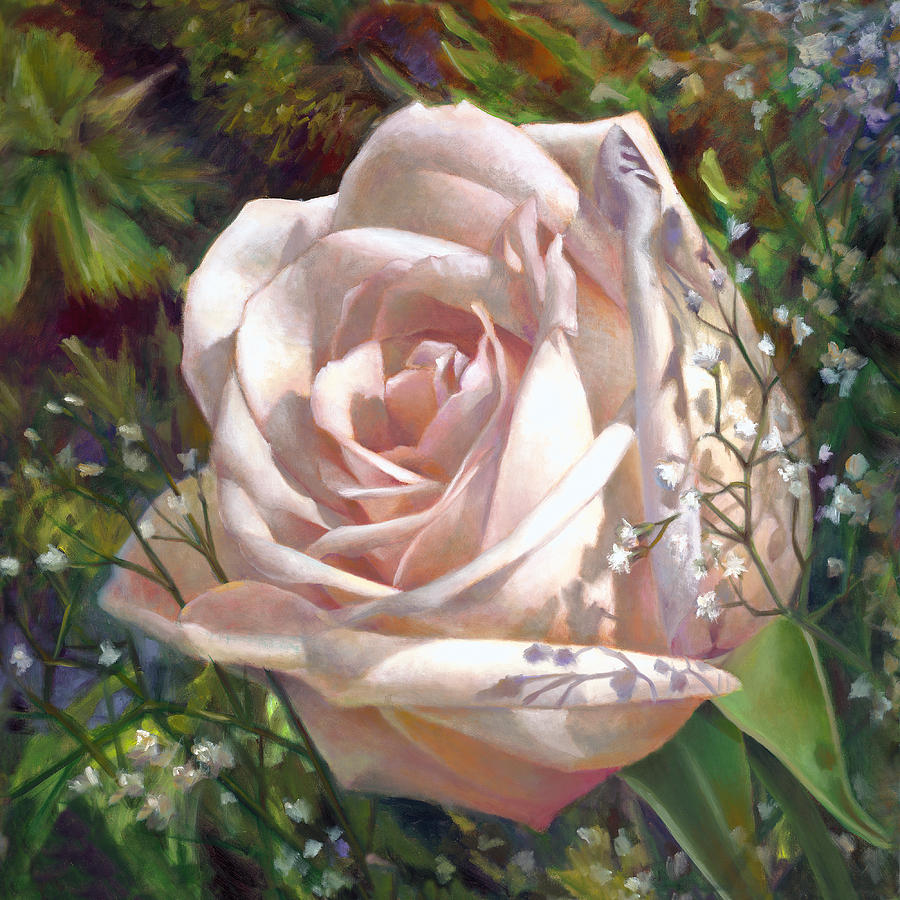 Roses and Babys Breath Painting by Nancy Tilles
