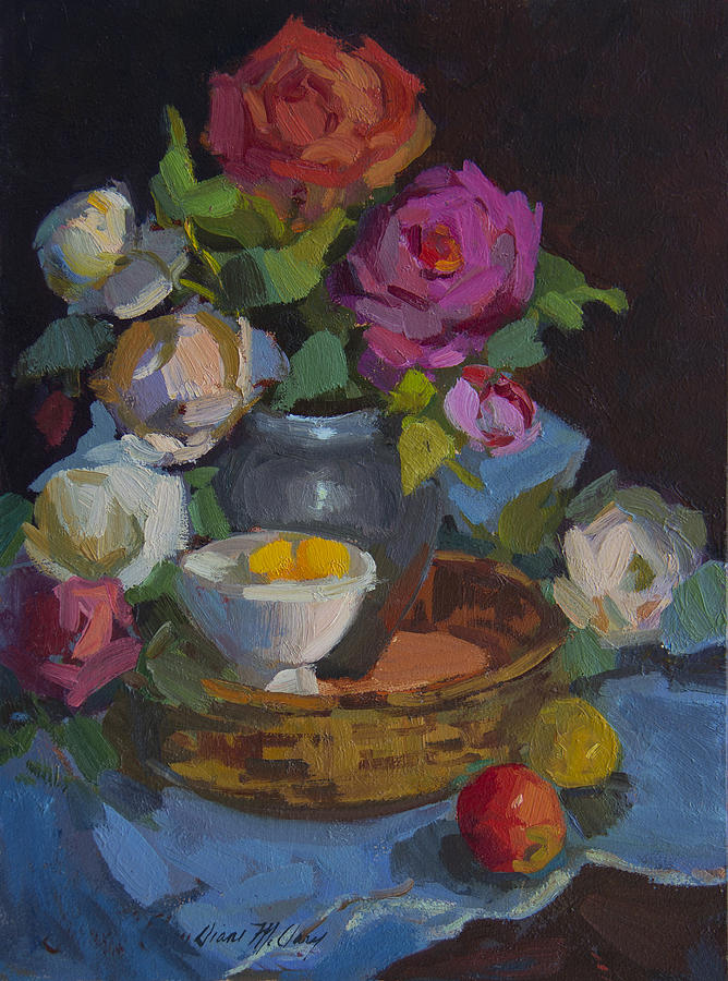 Roses and Basket Painting by Diane McClary
