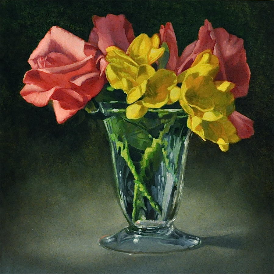 Rose Painting - Roses and Freesia by Cynthia Peterson