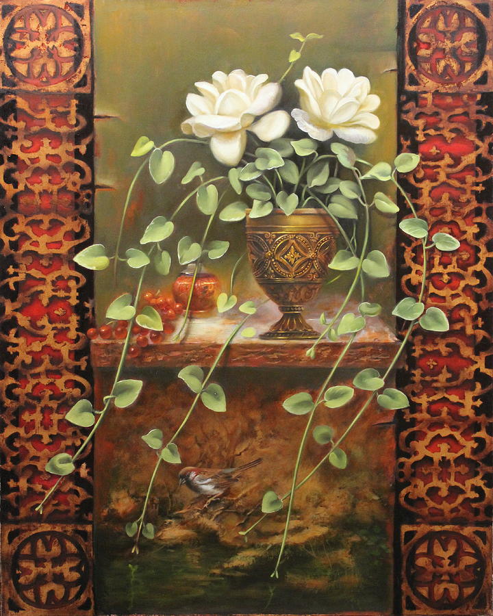 Rose Painting - Roses and Ivy by Loretta Fasan