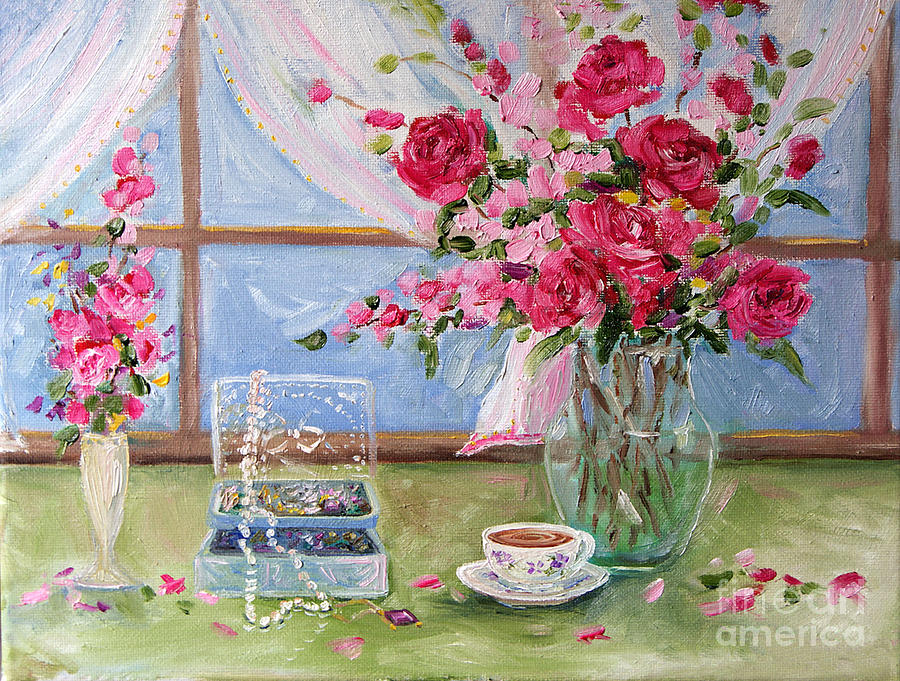 Still Life Painting - Roses and Pearls by Jennifer Beaudet