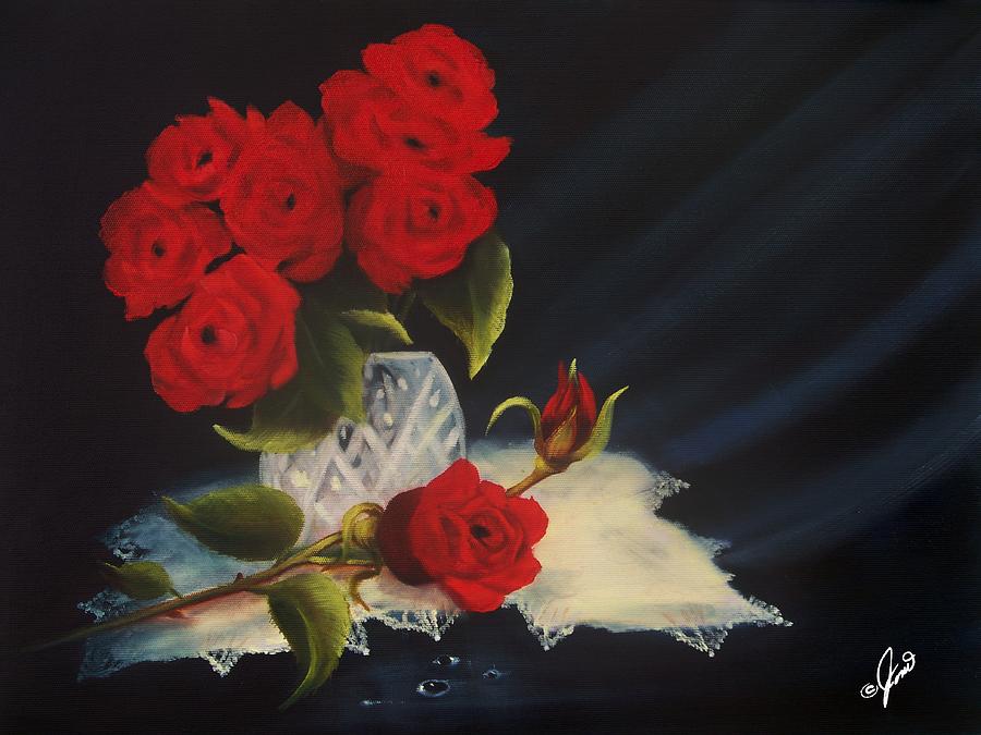 Roses Crystal and Lace Painting by Joni McPherson