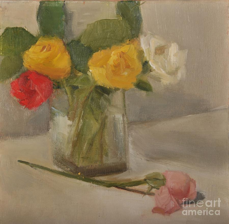 Flower Painting - Roses in a glass vase by Joyce Colburn