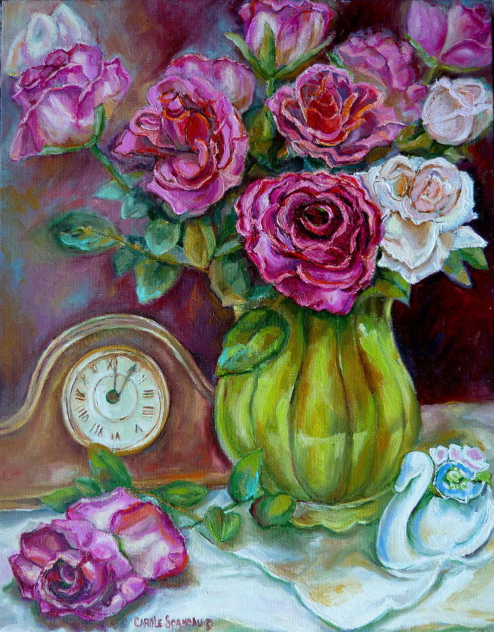 Roses In A Vase Still Life Painting by Carole Spandau