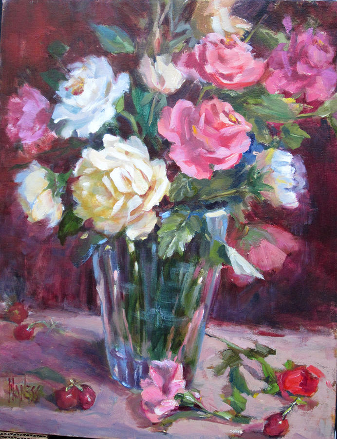 Roses In Crystal Painting by Liz Maness