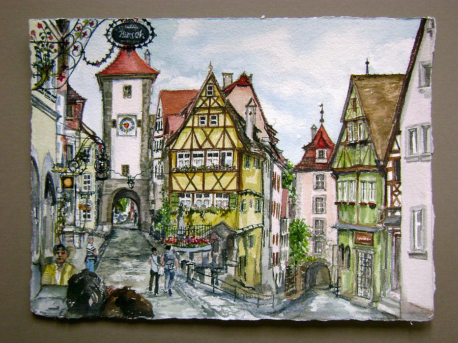 Village Scene Painting - Rothenburg Germany by Laurel Fredericks
