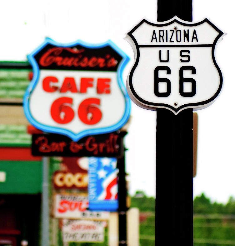 Sign Photograph - Route 66 by Malania Hammer