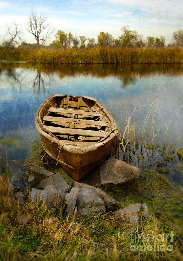 Row Boat at Edge of River by Jill Battaglia