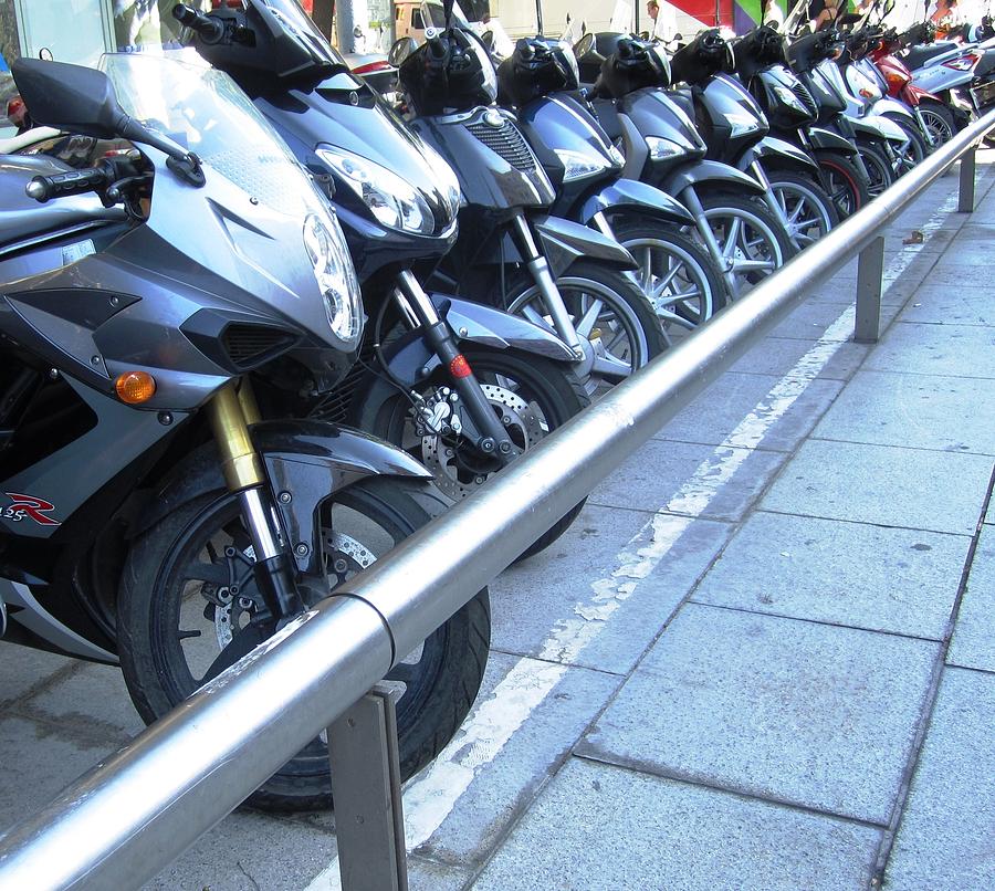Row of Bikes or Motorcycles Barcelona Spain Photograph by John Shiron