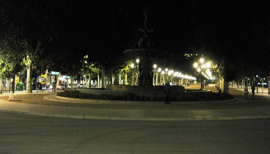 Row of Park Light Poles At Night Granda Spain Photograph by John Shiron