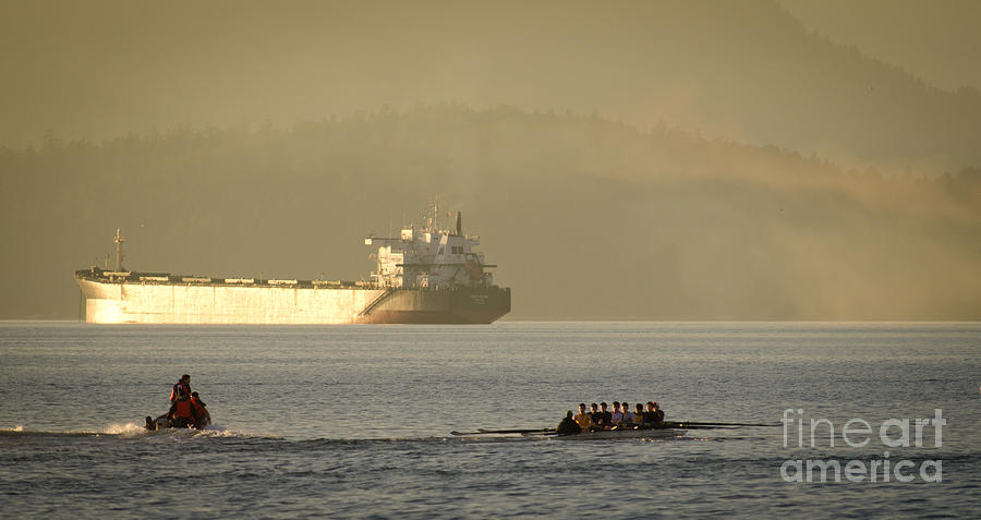 Sunset Photograph - ROWING TANKER training off sunset beach park downtown vancouver bc canada by Andy Smy
