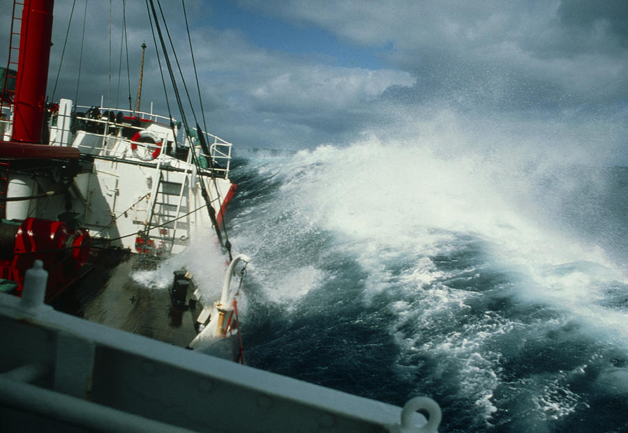 Rrs John Biscoe In Heavy Seas, Drake's Passage Photograph by David ...