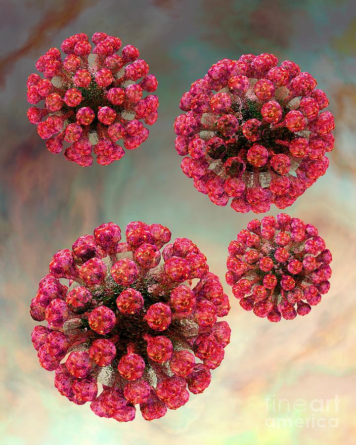 Biological Digital Art - Rubella Virus Particles by Russell Kightley