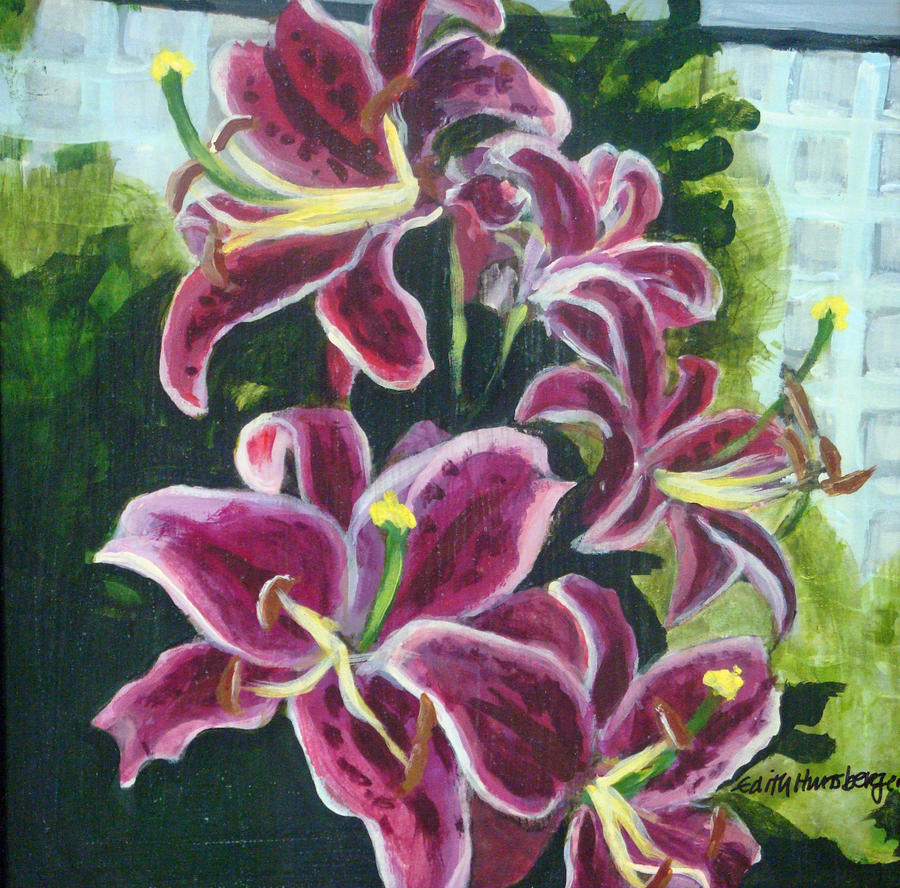 Rubrium Lilies Painting by Edith Hunsberger