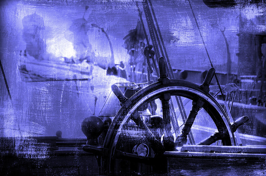 rudder in blue - A vintage sail vessel rudder Photograph by Pedro Cardona Llambias