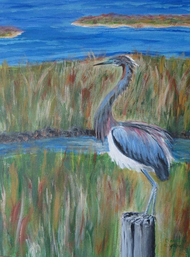 Heron Painting - Ruffled Blue Heron by Carolyn Speer