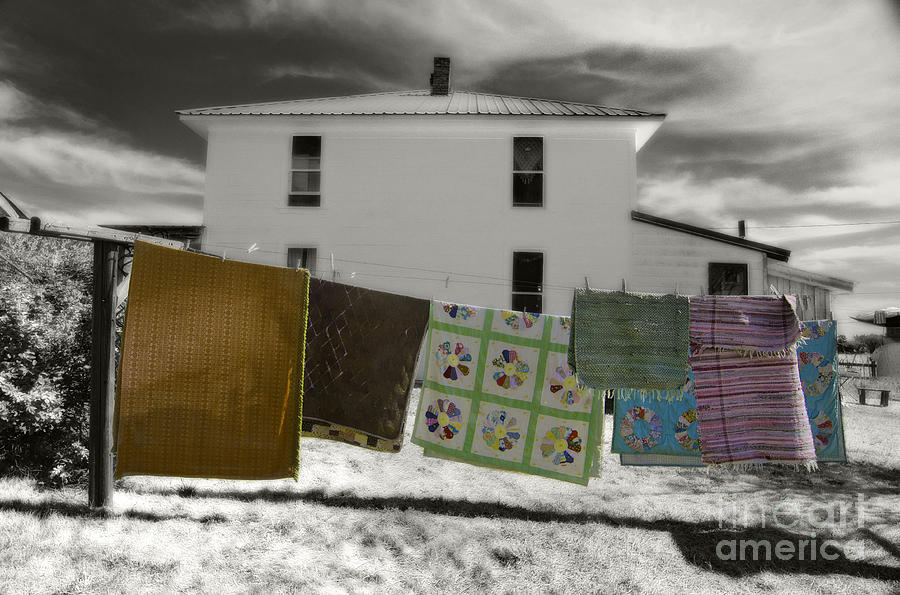 Clothesline Photograph - Rugs and Quilts on a Clothesline by Kevin Felts