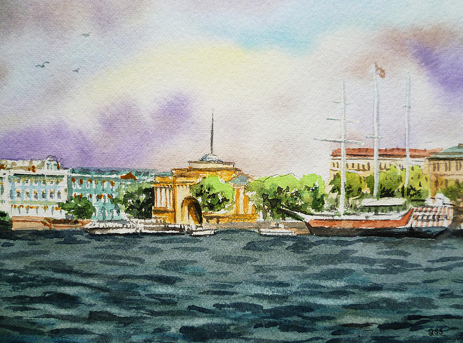 Russia Saint Petersburg Neva River Painting by Irina Sztukowski