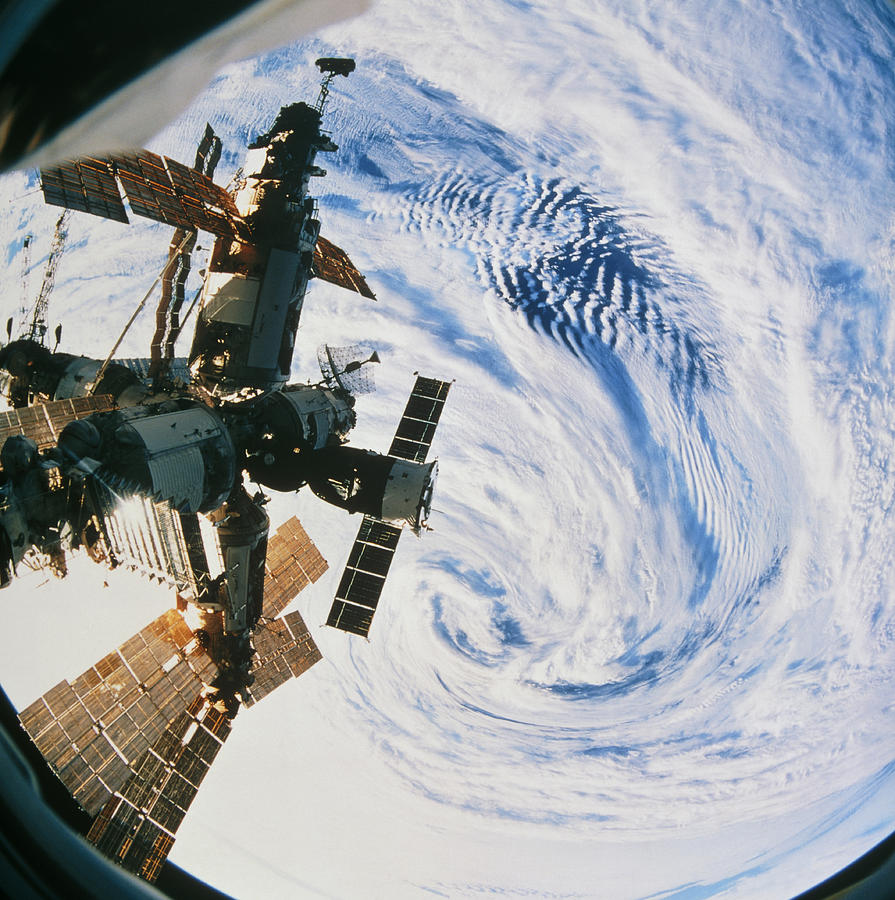 Russian Space Station Mir Over A Storm On Earth Photograph By Nasa 