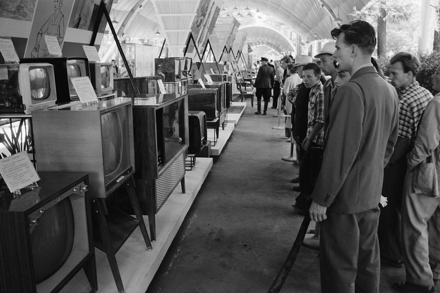History Photograph - Russians Looking At Television Sets by Everett