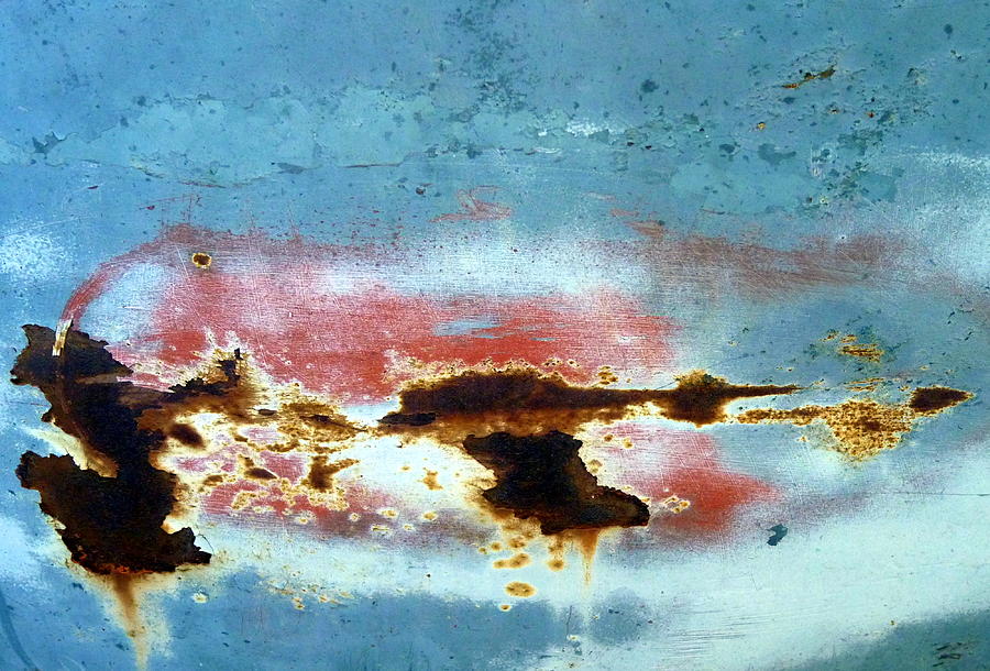 Rusted Out Horizontal Crack on Blue Surface Photograph by Carla Parris