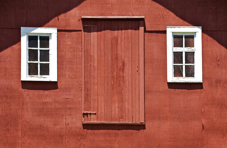 Rustic Red Barn Door with Two White Wood Windows Photograph by David Letts