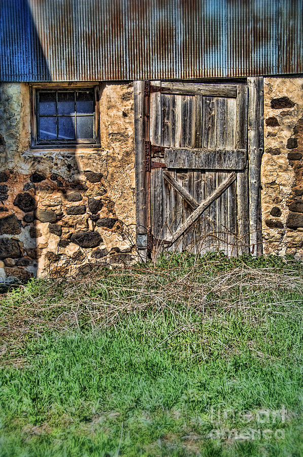 Vintage Photograph - Rustic Wooden Door in Stone Barn by Jill Battaglia