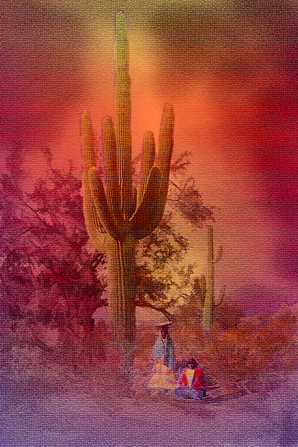 Saguaro Sunset Mosaic Digital Art by Rick Wicker