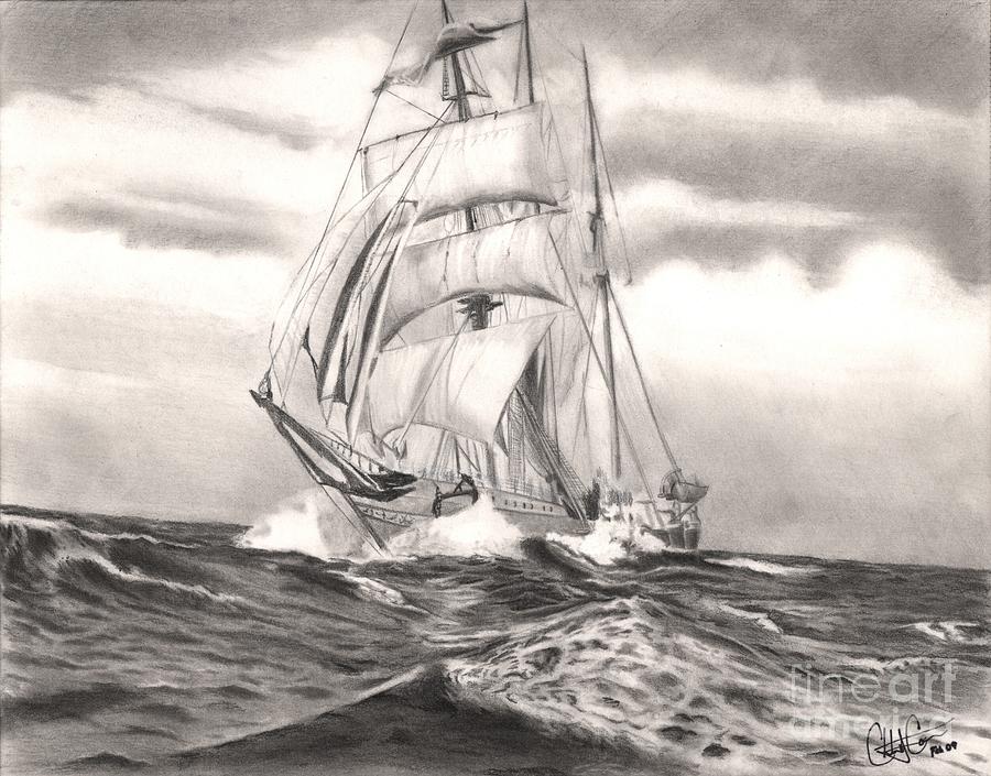 Boat Drawing - Sail Away by Christian Conner