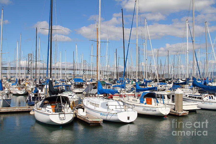 Sail Boats at San Francisco China Basin Pier 42 With The Bay Bridge in The Background . 7D7688 Photograph by Wingsdomain Art and Photography