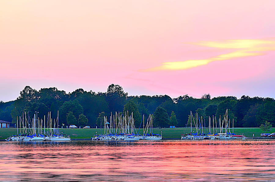 Pink Sunset Photograph - Sail boats pretty in pink  by Randall Branham