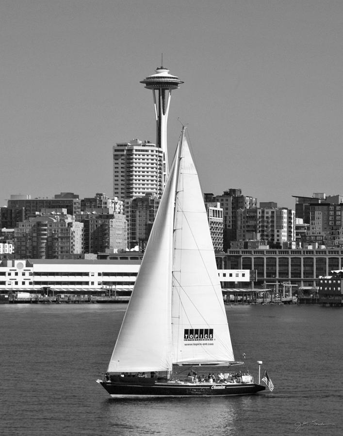 Seattle Photograph - Sailboat and Space Needle by Julie Magers Soulen