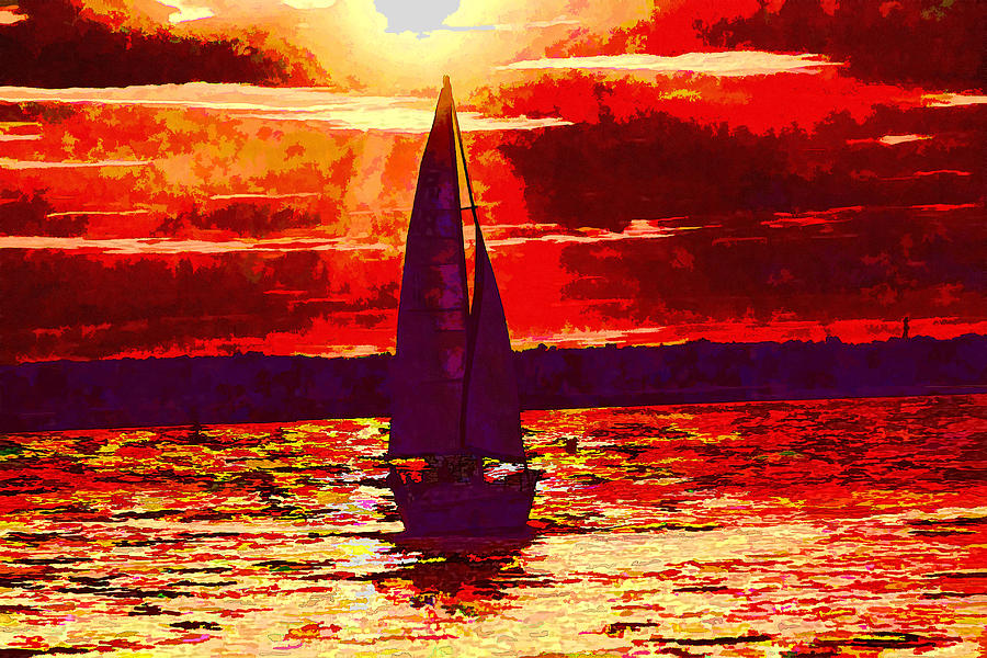 Sailboat at sunset Photograph by Jim Lepard