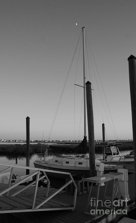 Boat Photograph - Sailboat in the sunset Black and White by Sherry Vance