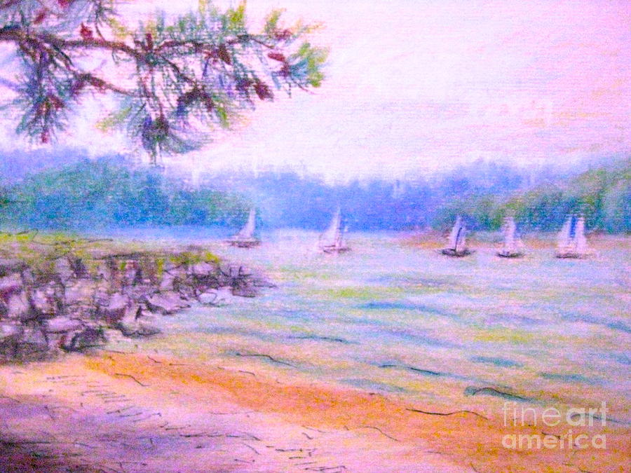 Sailboat Races At Galts Ferry Pastel by Gretchen Allen