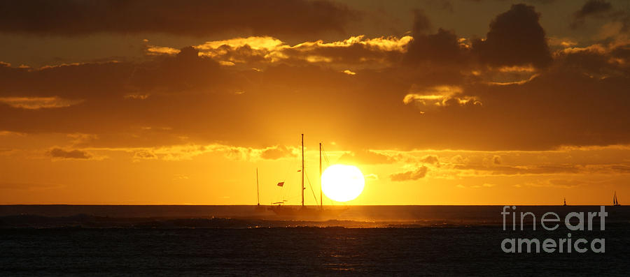 Hawaii Photograph - Sailboat Sunset by Angela DiPietro