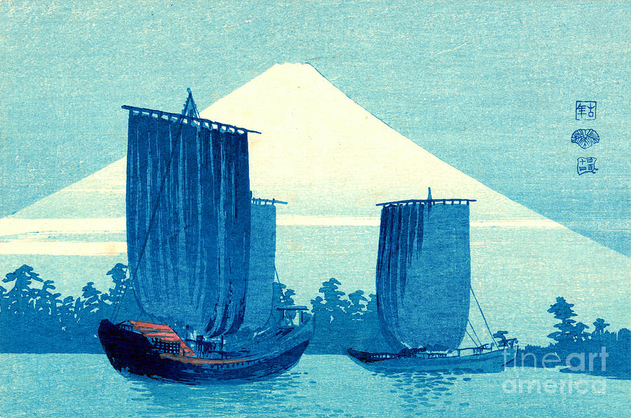 Sailboats and Mount Fuji 1910 Photograph by Padre Art