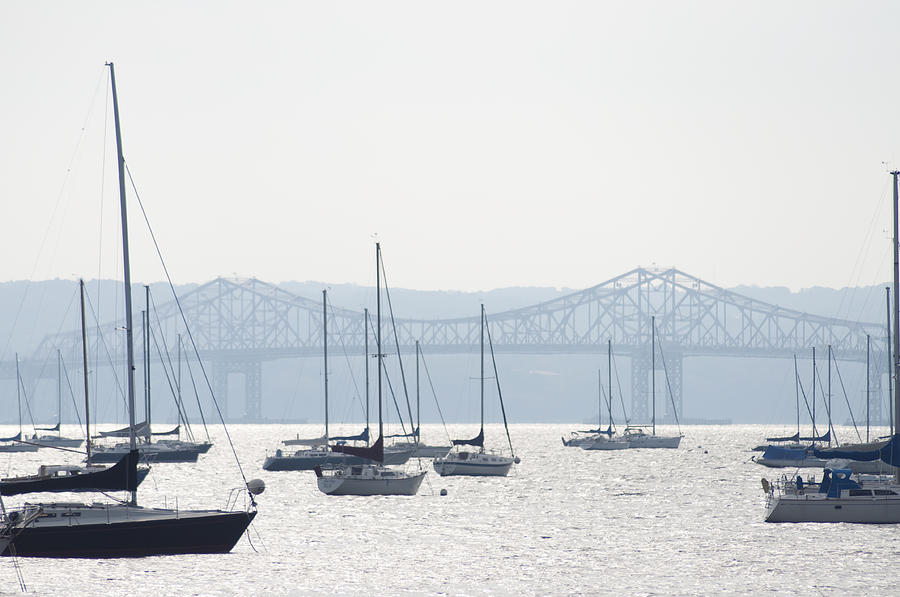 Sailboats and the Tappan Zee Bridge Photograph by Bill Cannon