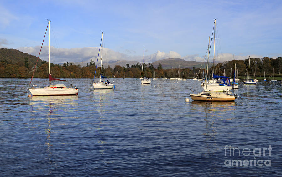 Sailboats at anchor in Bowness on Windermere Photograph by Louise Heusinkveld