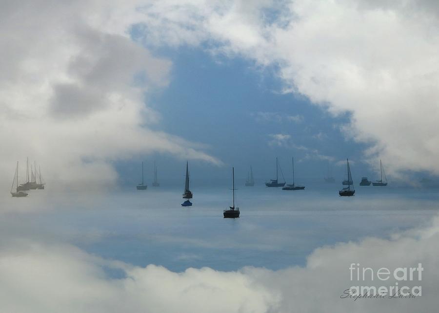 Sailboats on the Blue Sea and Clouds Photograph by Stephanie Laird