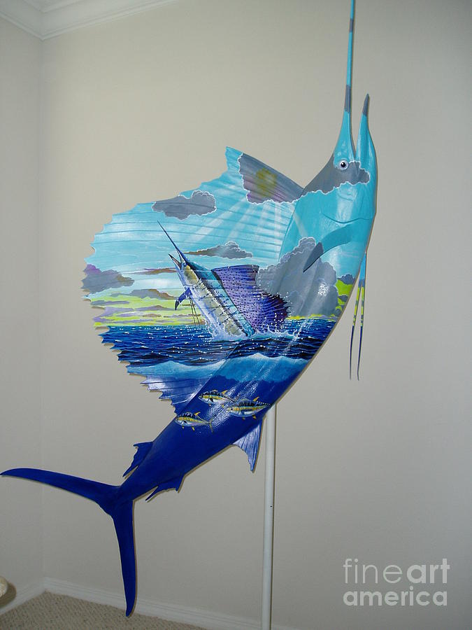 Swordfish Painting - Sailfish art on sailfish by Carey Chen