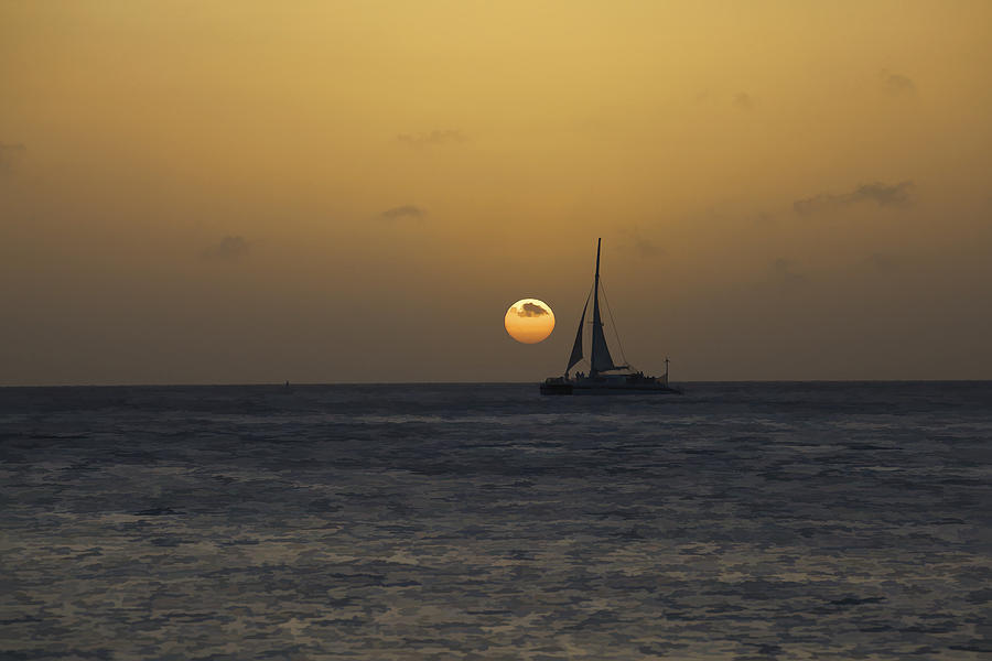 Sailing at Sunset in the Caribbean Photograph by David Letts
