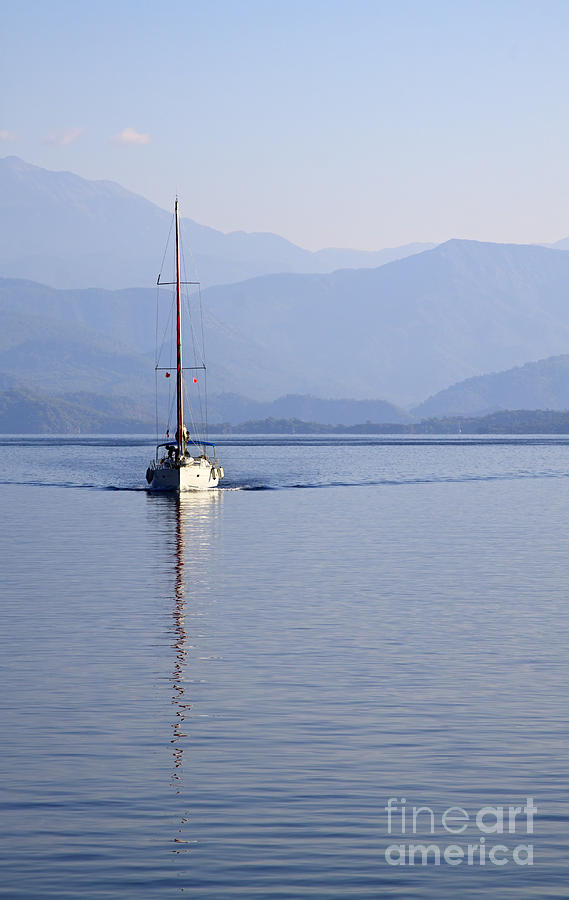 Sailing boat in Skopia Limani at dawn Photograph by Louise Heusinkveld