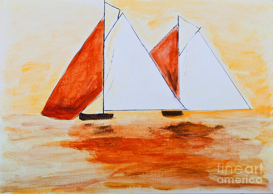 Sailing Boats in Orange  Painting by Simon Bratt